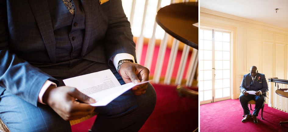 Allerton Park - Wedding Details - groom reading letter