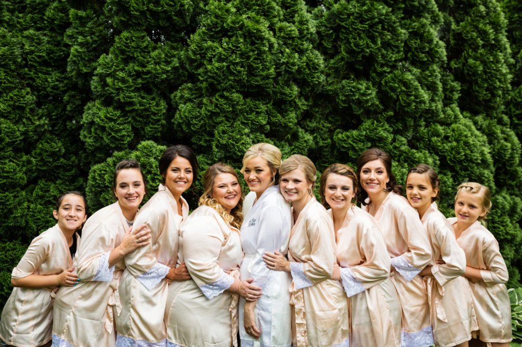 Bloomington IL wedding photographer, Central Illinois wedding photographer, Peoria IL wedding photographer, Champaign IL wedding photographer, pink and grey wedding colors, bridesmaids in blush colored robes, bridesmaids robes
