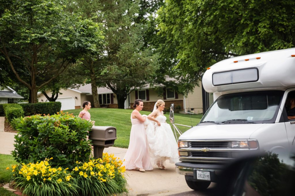 Bloomington IL wedding photographer, Central Illinois wedding photographer, Peoria IL wedding photographer, Champaign IL wedding photographer, pink and grey wedding colors, bridal party party bus