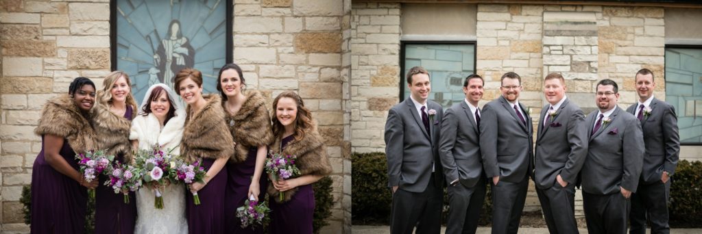 Bloomington IL wedding photographer, Central Illinois wedding photographer, Peoria IL wedding photographer, Champaign IL wedding photographer, winter wedding, grey white and purple wedding colors, bridal party portraits, wedding party portraits