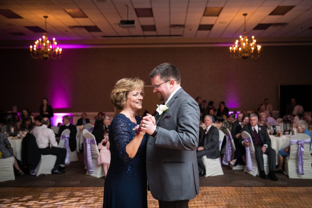 Bloomington IL wedding photographer, Central Illinois wedding photographer, Peoria IL wedding photographer, Champaign IL wedding photographer, winter wedding, grey white and purple wedding colors, glow stick wedding reception, mother son dance