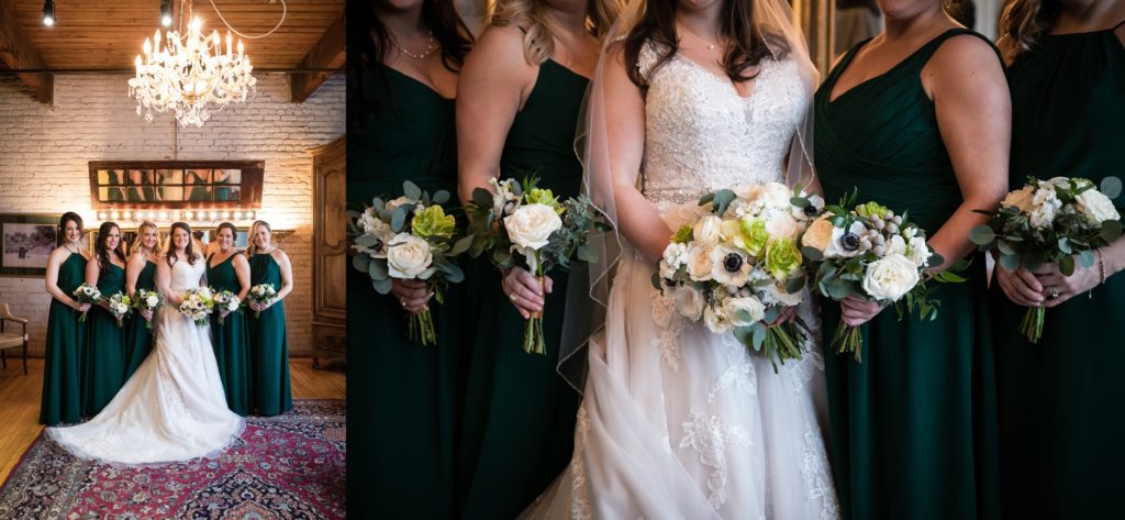 Bloomington IL wedding photographer, Central Illinois wedding photographer, Peoria IL wedding photographer, Champaign IL wedding photographer, indoor wedding, black and green wedding colors, vintage inspired wedding, emerald green wedding, bride and bridesmaids