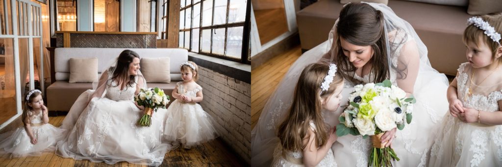 Bloomington IL wedding photographer, Central Illinois wedding photographer, Peoria IL wedding photographer, Champaign IL wedding photographer, indoor wedding, black and green wedding colors, vintage inspired wedding, emerald green wedding, bride and flower girls