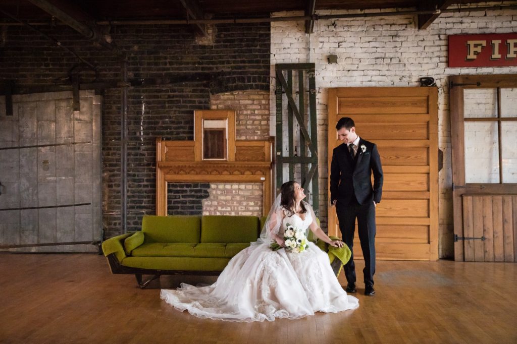 Bloomington IL wedding photographer, Central Illinois wedding photographer, Peoria IL wedding photographer, Champaign IL wedding photographer, indoor wedding, black and green wedding colors, vintage inspired wedding, emerald green wedding, bride and groom portraits