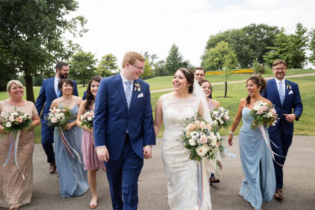 Bloomington IL wedding photographer, Central Illinois wedding photographer, Peoria IL wedding photographer, Champaign IL wedding photographer, Bartlett Hills wedding, bride and groom portraits, bride and bridesmaids, mismatched bridesmaids dresses, groomsmen in royal blue suits