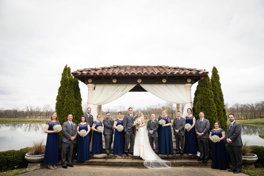 Bloomington IL wedding photographer, Central Illinois wedding photographer, Peoria IL wedding photographer, Champaign IL wedding photographer, Tuscany inspired wedding venue, grey and navy wedding colors, wedding portraits, bridal party, wedding party