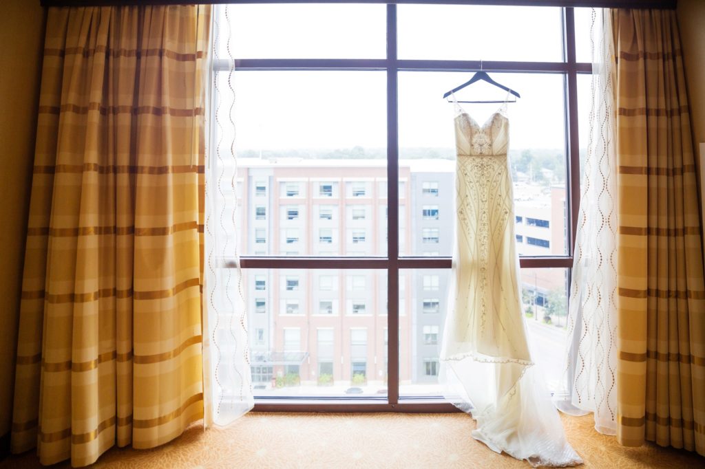 Bloomington IL wedding photographer, Central Illinois wedding photographer, Peoria IL wedding photographer, Champaign IL wedding photographer, bridal details, brides dress hanging in window