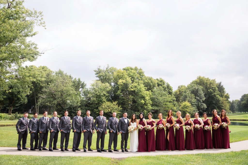 Bloomington IL wedding photographer, Central Illinois wedding photographer, Peoria IL wedding photographer, Champaign IL wedding photographer, wedding party portraits, bridal party portraits, red bridesmaids dresses, red and grey wedding colors