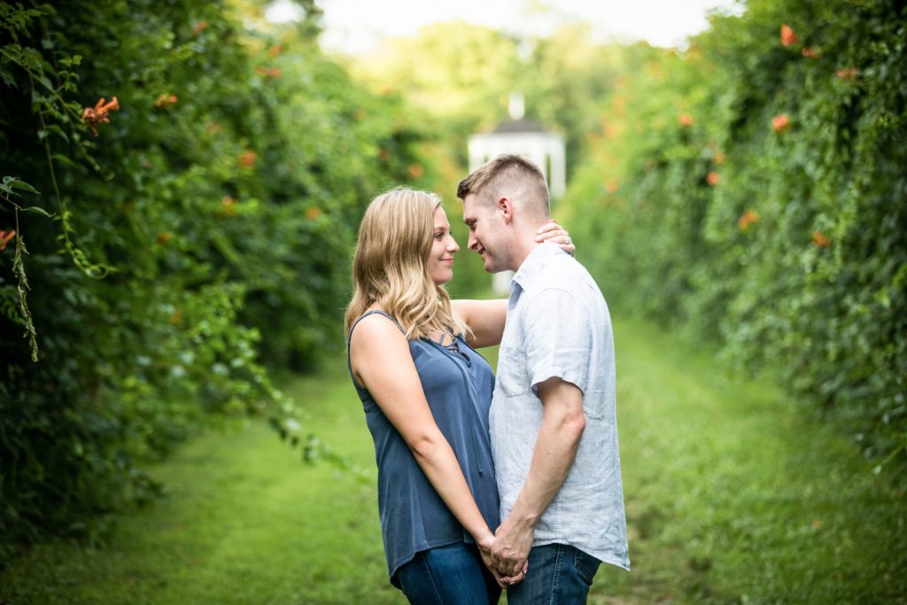 Bloomington IL engagement photographer, Bloomington IL engagement session, what to wear for your engagement session, couple's portraits, engaged couple, outdoor engagement, garden engagement, forest engagement