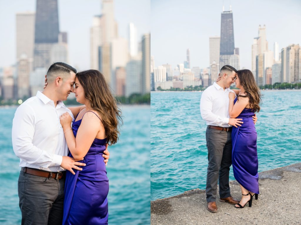 Chicago IL engagement session, what to wear for your engagement session, couple's portraits, engaged couple, outdoor engagement, city engagement, Chicago skyline engagement, downtown Chicago engagement session, formal engagement session