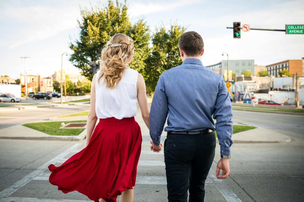 Bloomington IL engagement session, Central Illinois engagement photographer, what to wear for your engagement session, couple's portraits, engaged couple, outdoor engagement, formal engagement photos, downtown engagement session