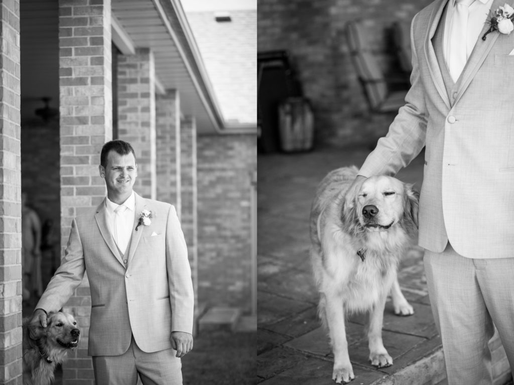 Bloomington IL wedding photographer, Central Illinois wedding photographer, Peoria IL wedding photographer, Champaign IL wedding photographer, blue wedding colors, first look, groom with dog